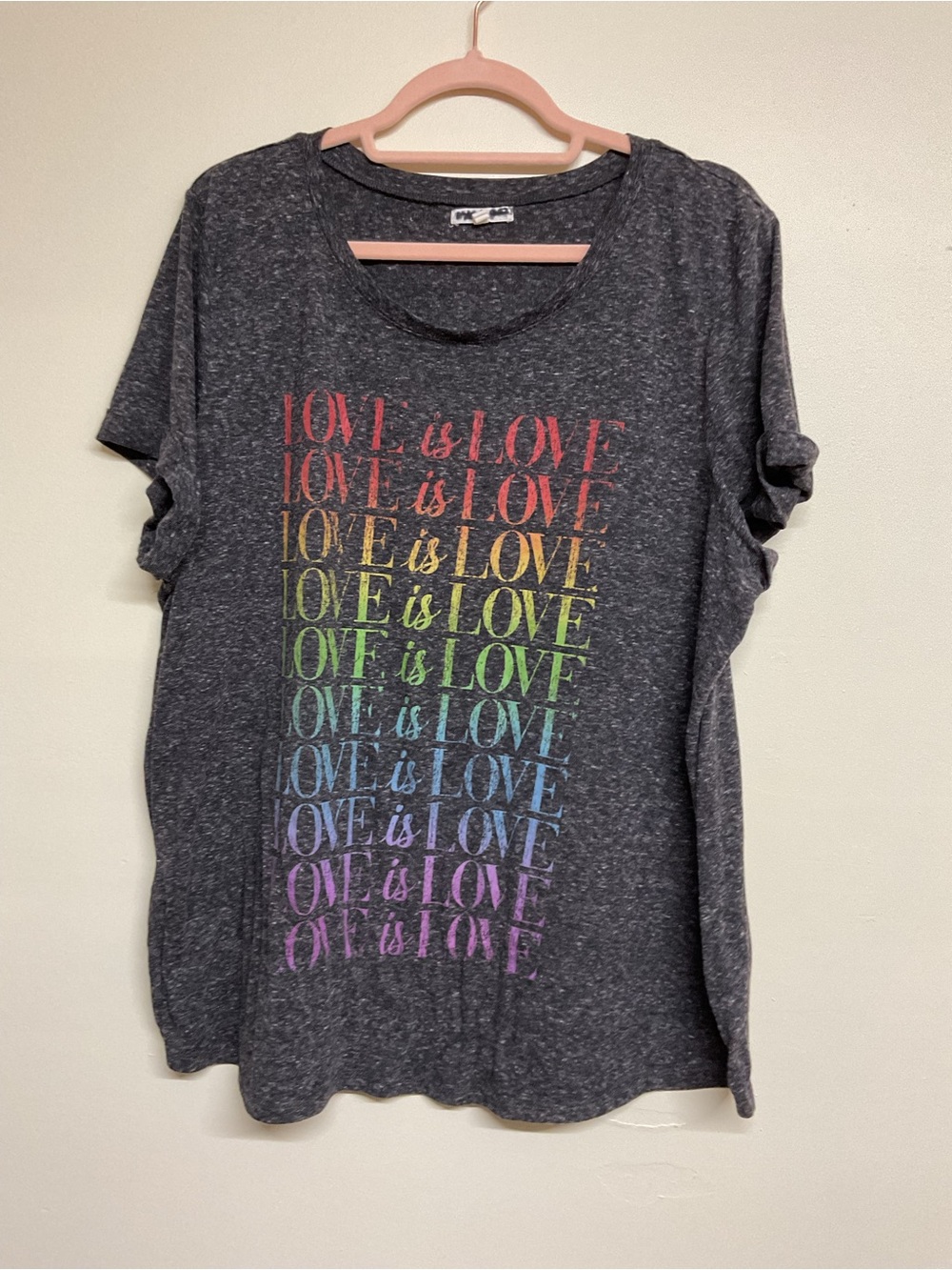 Maurices Charcoal Short Sleeve Tee with Rainbow "Love is Love" Print